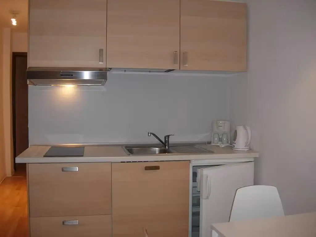Cuisine; électroménager, parquet, lumière naturelle