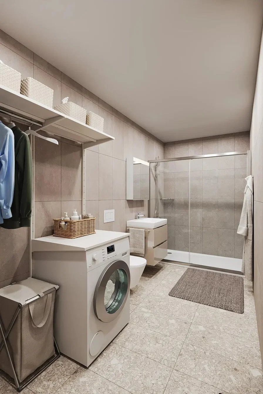 Salle de bain; carrelage, rénové, lumière naturelle