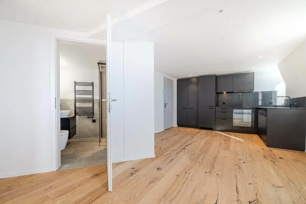 Wohnzimmer; holzboden, küchengeräte, tageslicht, renoviert