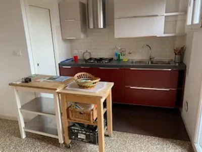 Cucina; elettrodomestici, pavimento in piastrelle