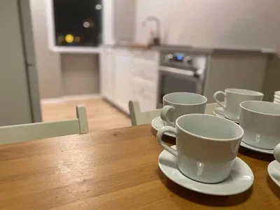 Kitchen; wood floor, natural light, kitchen appliances