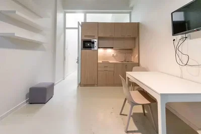 Kuhinja; kuhinjski aparati, prirodno svjetlo, moderni stil, pločice