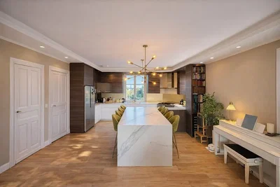 Cuisine; électroménager, parquet, lumière naturelle, style moderne