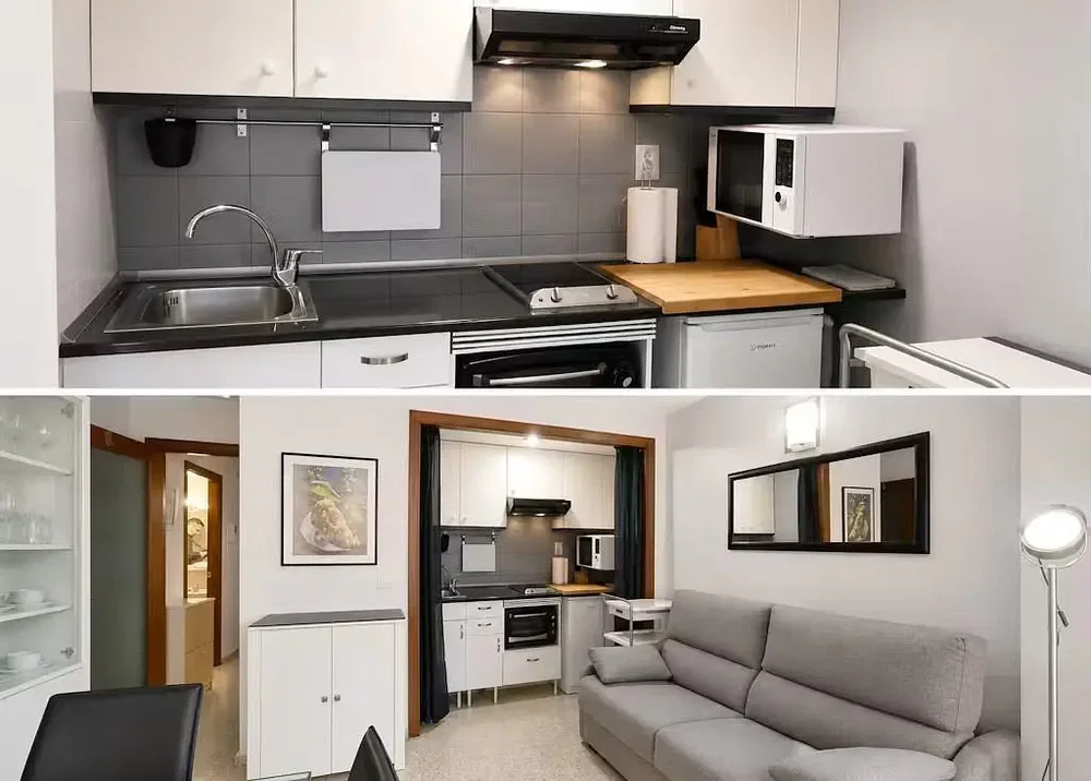 Cuisine; électroménager, carrelage, lumière naturelle