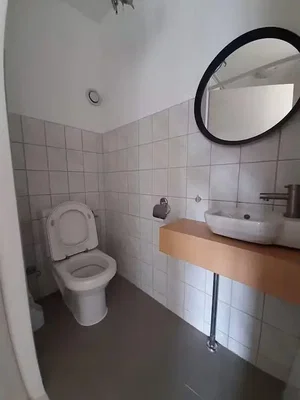 Toilet; tile floor, needs renovation