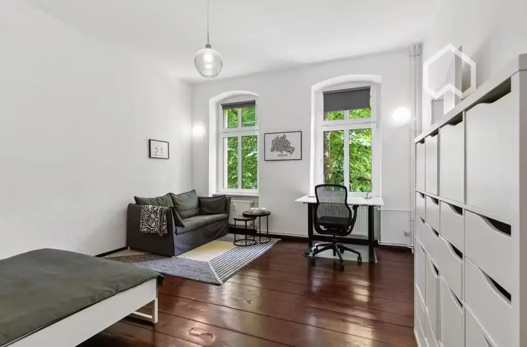 Living room; wood floor, natural light