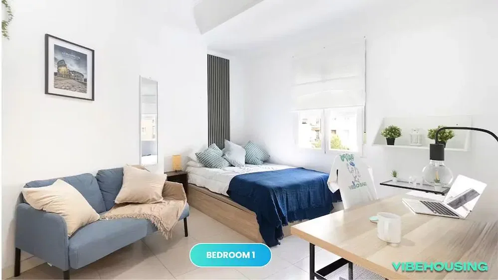 Bedroom; natural light, tile floor