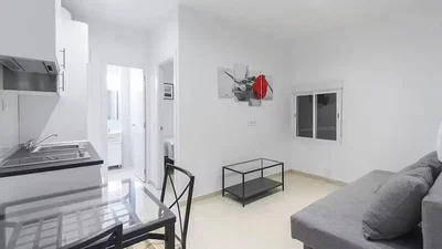 Living room; kitchen appliances, natural light, modern style