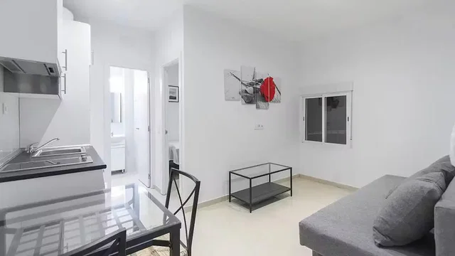 Living room; kitchen appliances, natural light, modern style