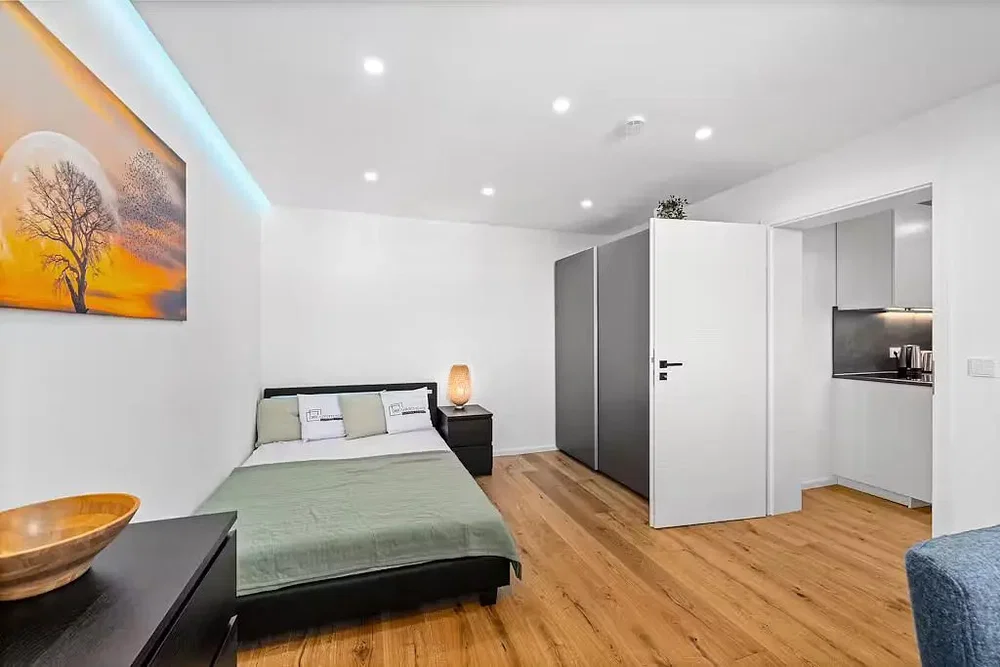 Bedroom; wood floor, natural light