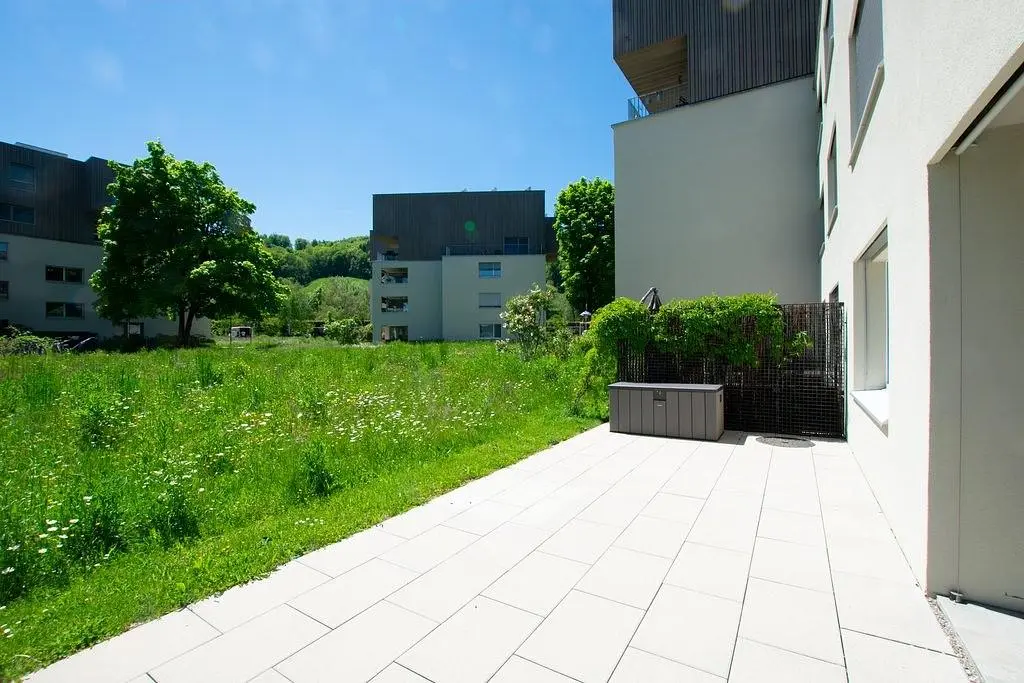 Terrace; natural light, tile floor, view