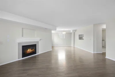 Living room; fireplace, wood floor, natural light