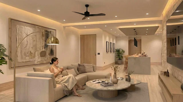 Living room; natural light, modern style, wood floor