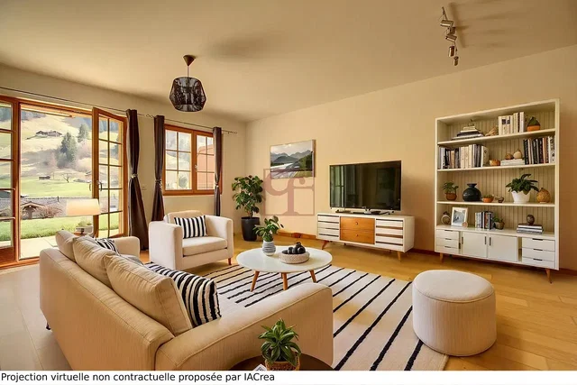 Salon; vue, parquet, lumière naturelle, style moderne