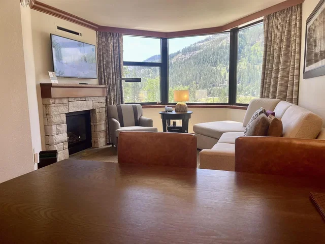 Living room; view, fireplace, natural light