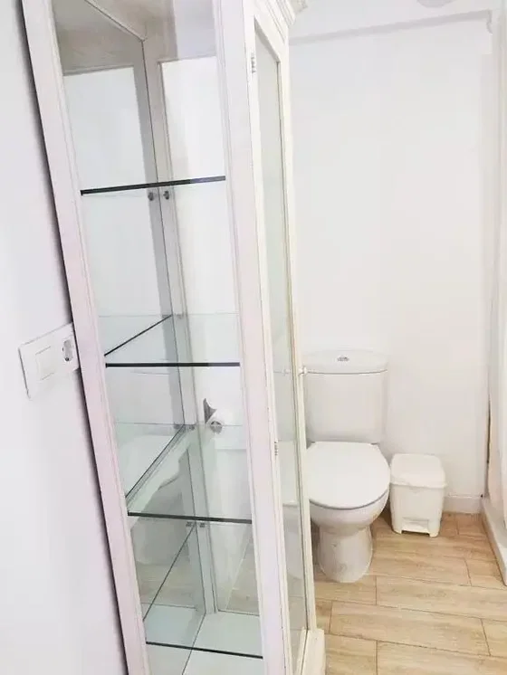 Toilettes; carrelage, lumière naturelle