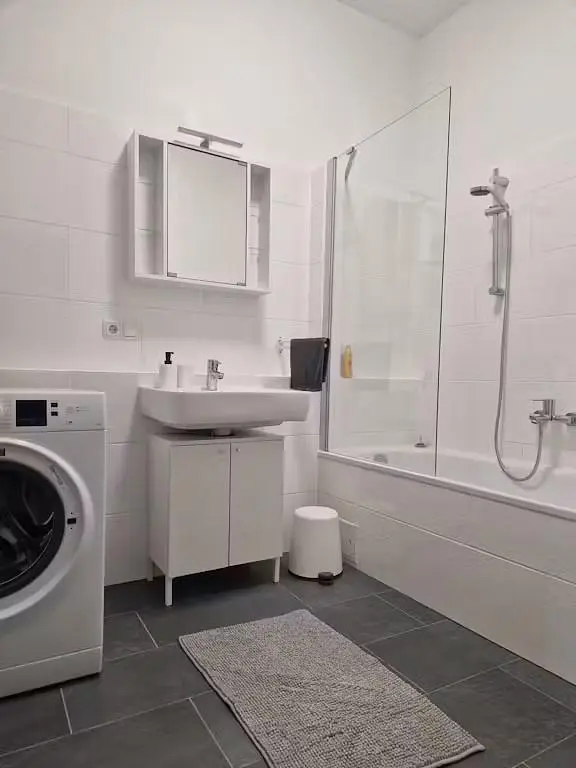 Bathroom; tile floor, renovated, natural light