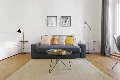 Living room; wood floor, natural light, modern style