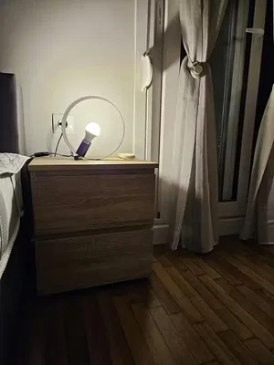 Bedroom; wood floor, natural light, dark interior