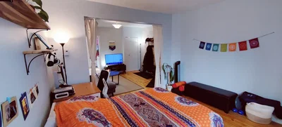 Bedroom; wood floor, natural light