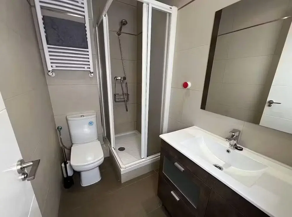 Toilet; tile floor, renovated, natural light