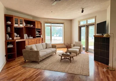 Living room; wood floor, natural light