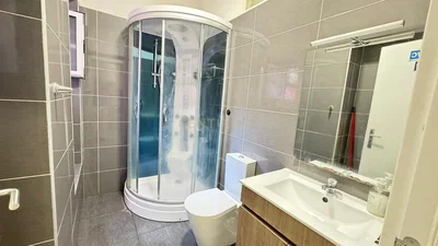 Salle de bain; carrelage, rénové, lumière naturelle