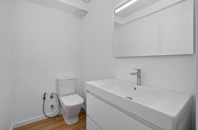Toaleta; dřevěná podlaha, po rekonstrukci, přirozené světlo