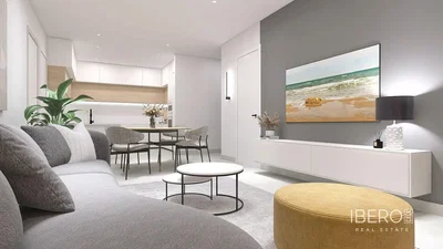 Obývací pokoj; moderní styl, přirozené světlo, dřevěná podlaha