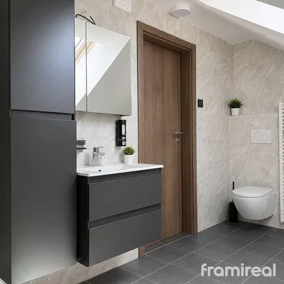 Toilet; tile floor, renovated, natural light