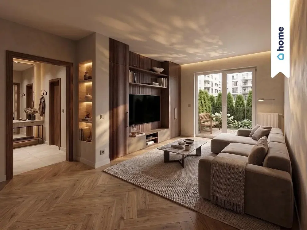 Wohnzimmer; holzboden, tageslicht, moderner stil