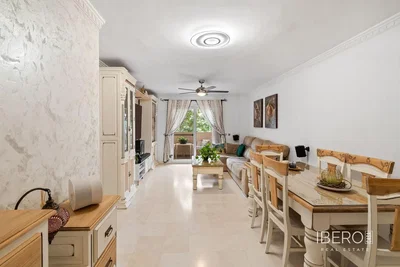 Living room; natural light, tile floor, modern style