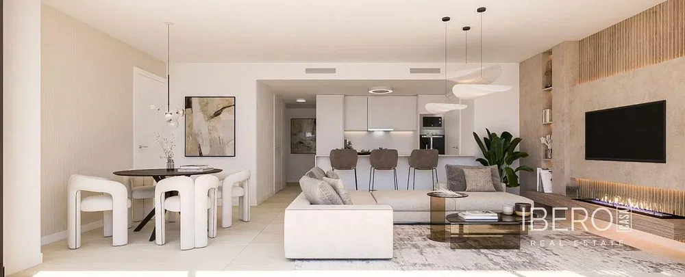 Soggiorno; luce naturale, stile moderno, pavimento in piastrelle, elettrodomestici