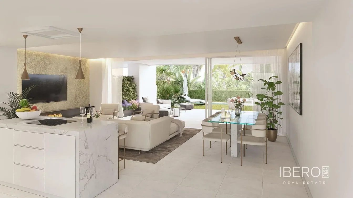 Wohnzimmer; blick, küchengeräte, tageslicht, moderner stil