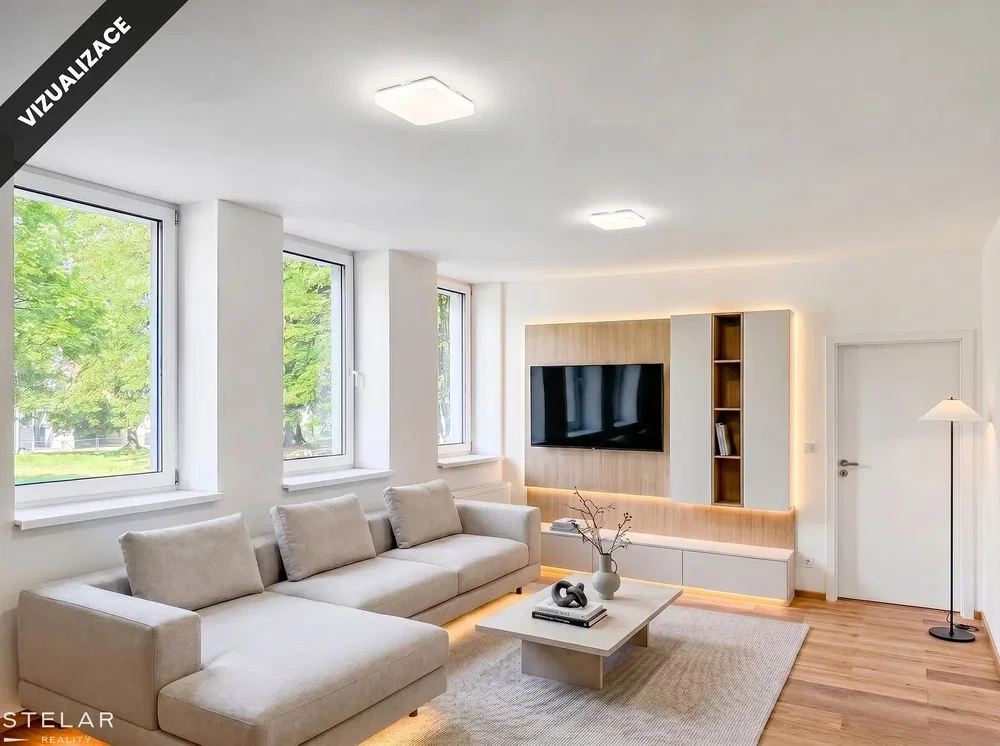 Living room; wood floor, natural light, modern style