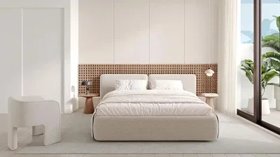 Schlafzimmer; tageslicht, moderner stil, holzbalken