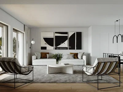 Salon; style moderne, parquet, lumière naturelle