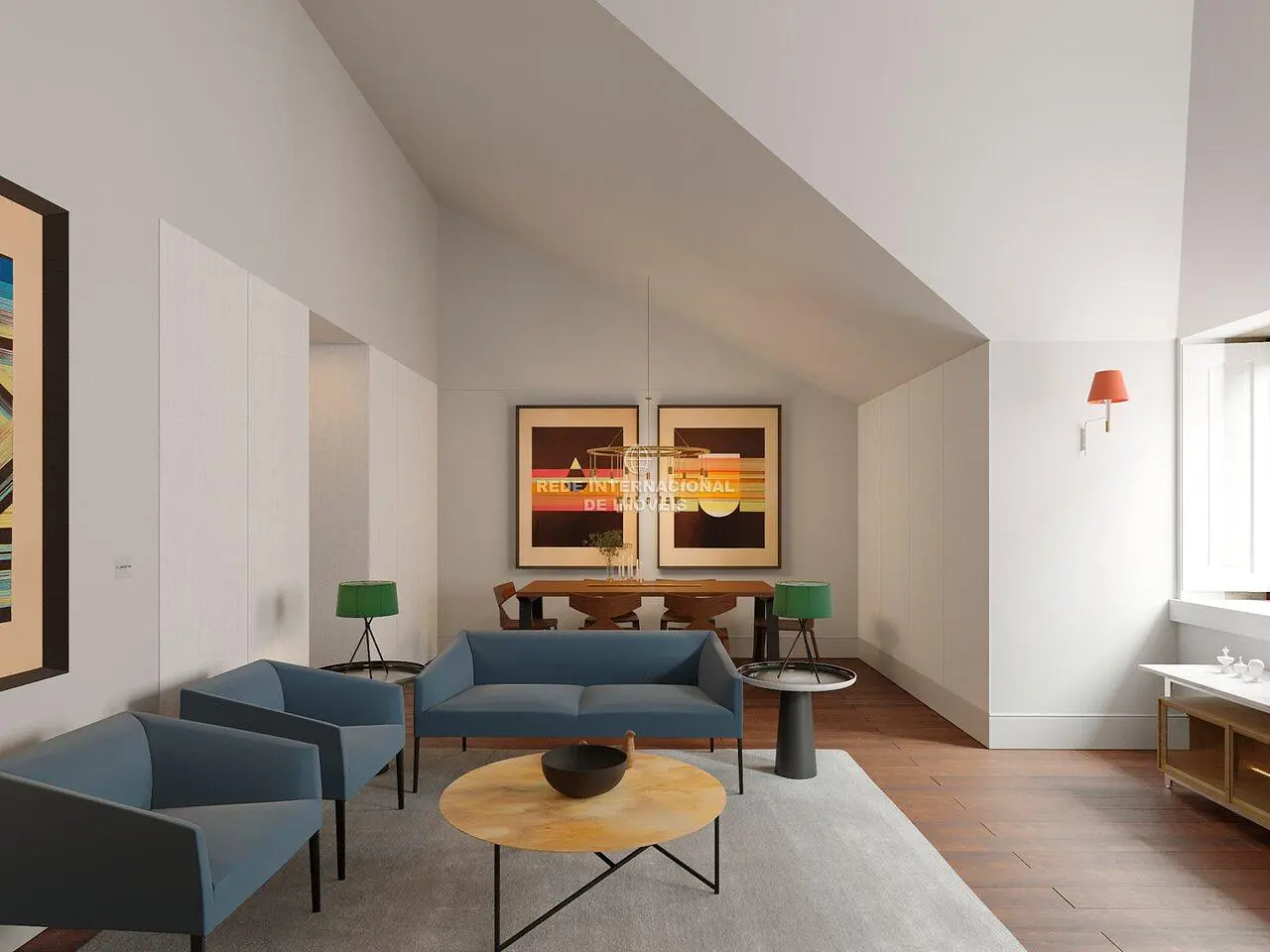 Soggiorno; luce naturale, stile moderno, pavimento in legno