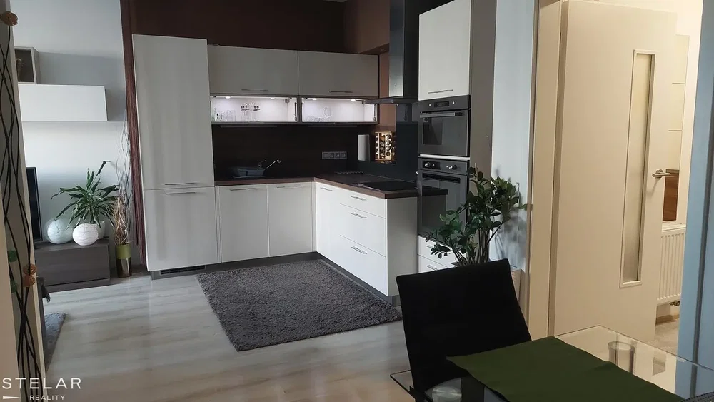 Cuisine; électroménager, parquet, lumière naturelle