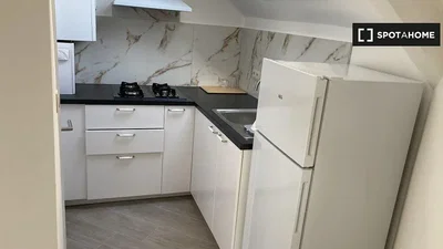 Cucina; elettrodomestici, pavimento in piastrelle