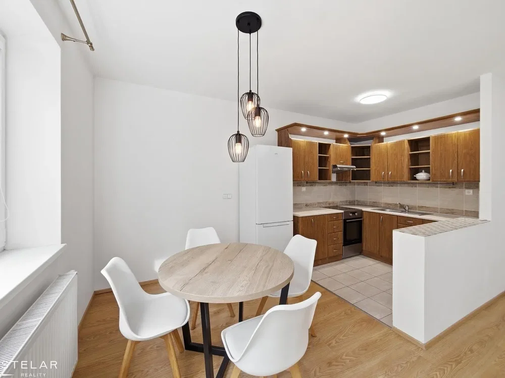 Kitchen; kitchen appliances, wood floor, natural light, modern style