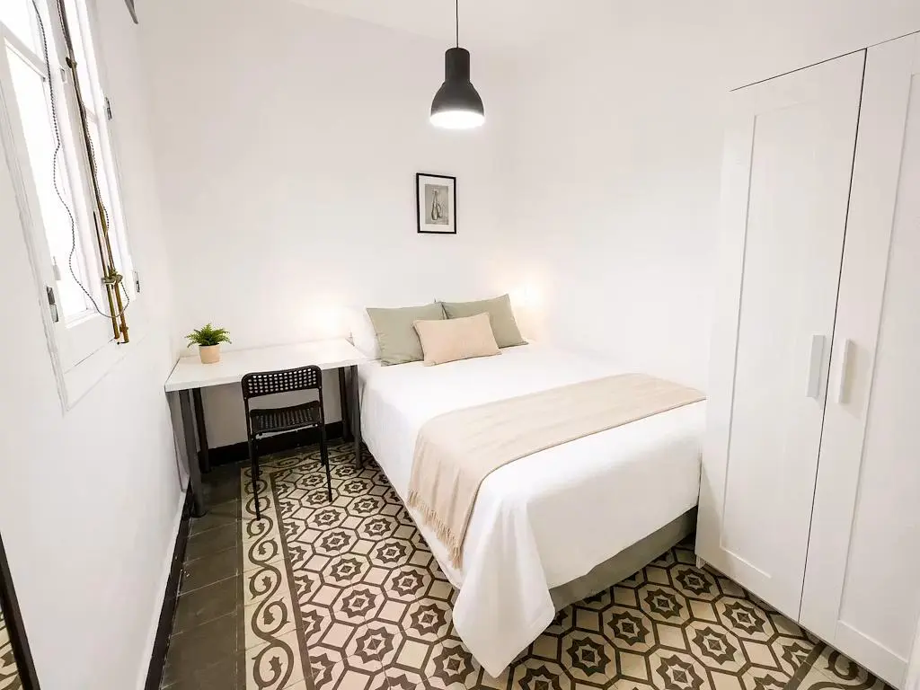 Bedroom; tile floor, natural light
