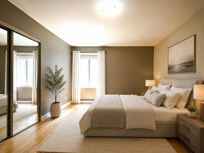 Bedroom; wood floor, natural light