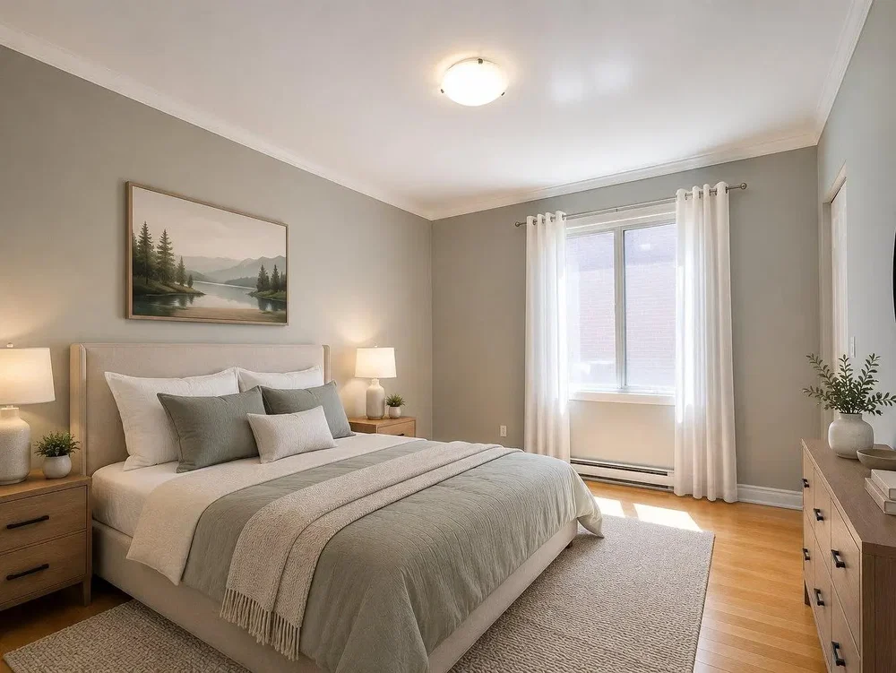 Bedroom; wood floor, natural light, modern style