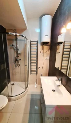Bathroom; tile floor, water heater