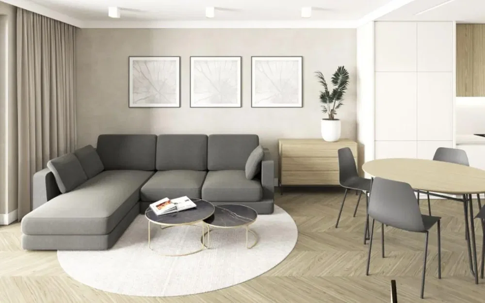 Wohnzimmer; moderner stil, holzboden, tageslicht