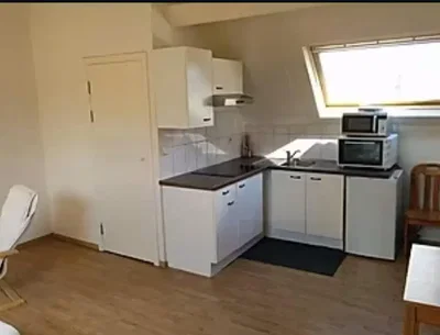 Cucina; elettrodomestici, luce naturale, pavimento in legno