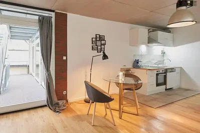 Kuhinja; kuhinjski aparati, drveni pod, prirodno svjetlo