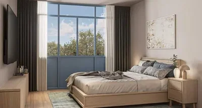 Schlafzimmer; tageslicht, holzboden, moderner stil
