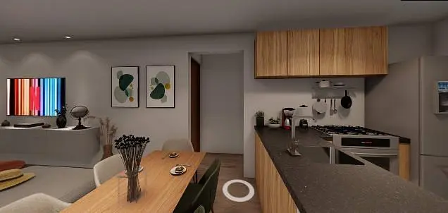 Esszimmer; küchengeräte, holzboden